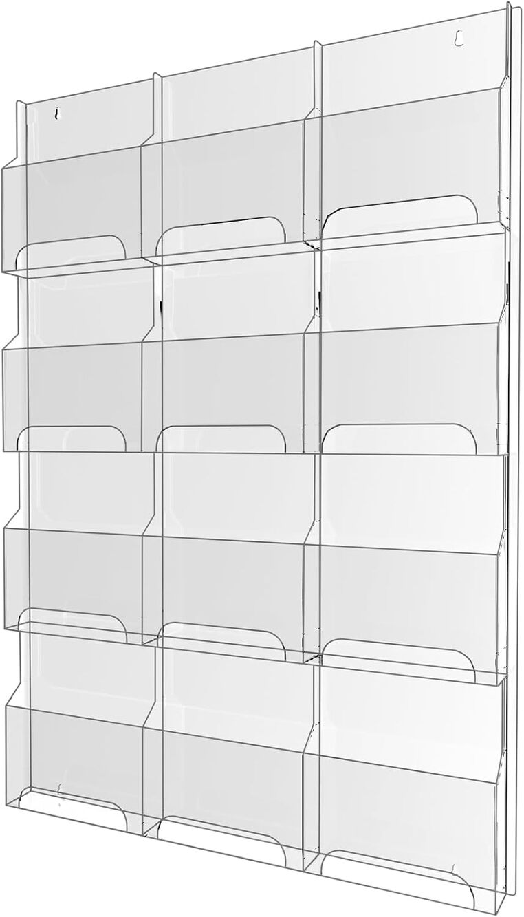 New Nalwort Acrylic Brochure Pamphlet Holder, 12 Magazine Holders, Wall Mount